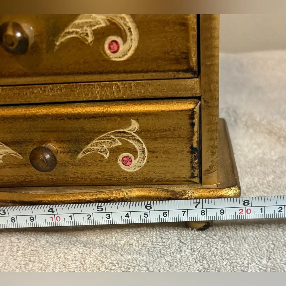 Vintage Wooden Japanese Hand Painted Florentine Jewelry Music Box Dresser